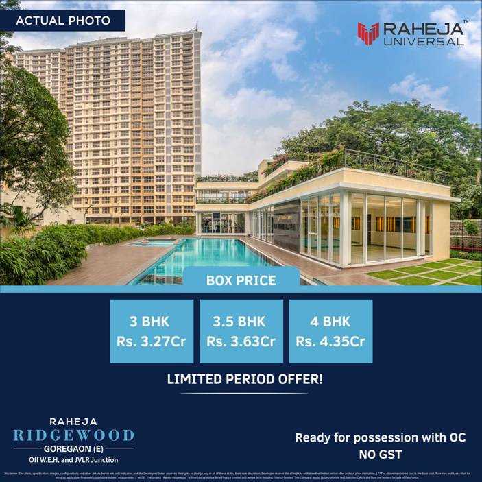 Raheja Ridgewood is ready for possession with OC and no GST in Mumbai
